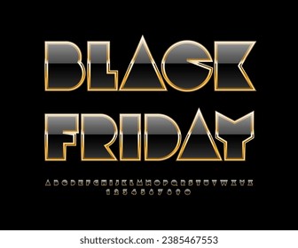 Tarjeta de promoción vectorial Viernes Negro.  Fuente Premium. Letras y números de alfabeto de moda.