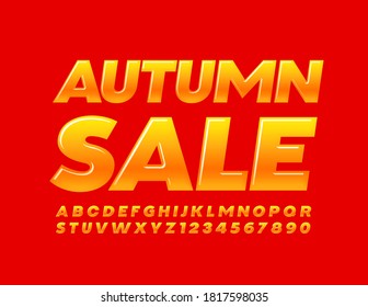 Vector promo flyer Autumn Sale. Bright gradient Font. Glossy creative Alphabet Letters and Numbers set