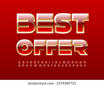 Mejor oferta de folleto de promoción de vectores. Red y Gold de moda Font. Letras y números de alfabeto de élite. 