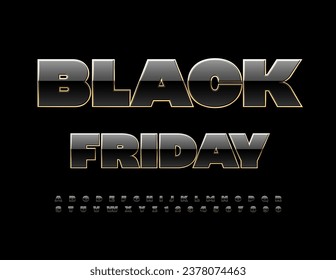 Vector promo flyer Black Friday.  Premium Bold Font. Trendy glossy Alphabet Letters and Numbers.