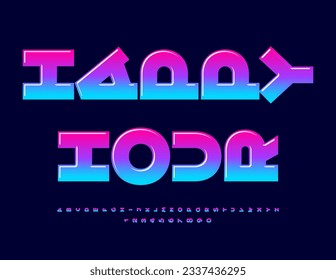 Vector promo flyer Happy Hour. Colorful gradient Font. Modern Rotated Alphabet Letters and Numbers set