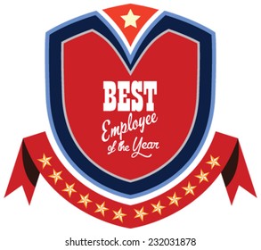 Vector promo label of best employee service award of the year. Label to promote award or achievement.