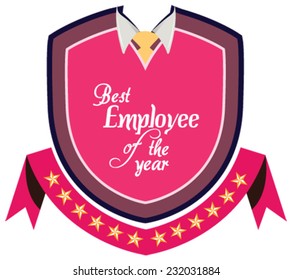 Vector promo label of best employee service award of the year. Label to promote award or achievement.
