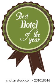 Vector promo label for best hotel of year award. Label to promote award or achievement.