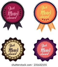 Vector promo label of best motel service award of the year. Label to promote award or achievement.