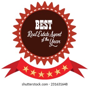 Vector promo label of best real estate agent award of the year. Label to promote award or achievement.