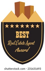 Vector de promoción de la etiqueta de mejor agente inmobiliario premio del año. Etiqueta para promover premios o logros.