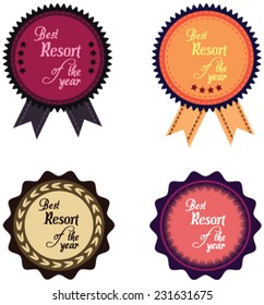 Vector promo label of best resort award of the year. Label to promote award or achievement.