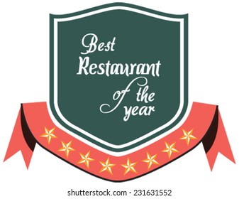 Vector promo label of best restaurant award of the year. Label to promote award or achievement.