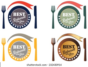 Vector promo label of best restaurant award of the year. Label to promote award or achievement. 