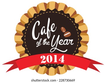 Vector promo label for best of year award for cafe or coffee shop 2014. Label to promote award or achievement.