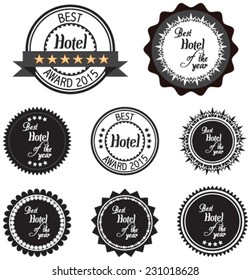 Vector promo label of best of year award for hotel. Label to promote award or achievement.
