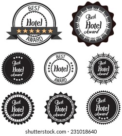 Vector promo label of best of year award for hotel. Label to promote award or achievement.
