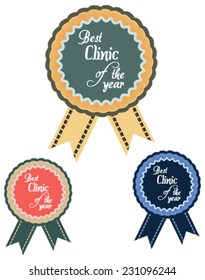 Vector promo label of best of year award for health care clinic. Label to promote award or achievement.