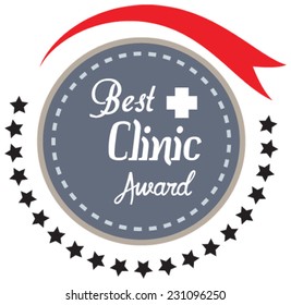 Vector promo label of best of year award for health care clinic. Label to promote award or achievement.