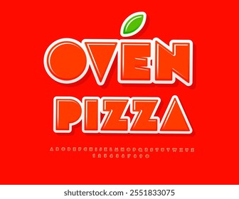 Vector promo logo Oven Pizza. Glossy Red Font. Abstract style Alphabet Letters and Numbers set.