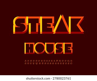 Vector Promo logo Steak House with Bright Unique Font. Big Geometric set of Cool Abstract style Alphabet Letters and Numbers.