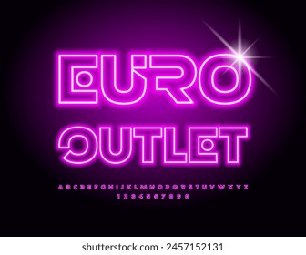Vektorgrafik Promo Poster Euro Outlet. Glühende kreative Alphabet Buchstaben und Zahlen. Einzigartige Neonschrift.