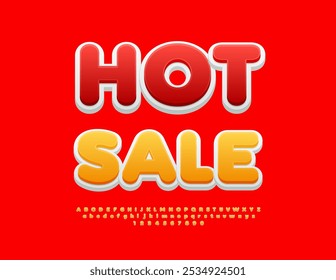 Vector promo poster Hot Sale. Creative Yellow Font. Artistic  3D Alphabet Letters and Numbers