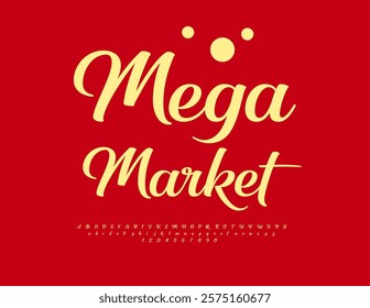 Vector Promo Poster Mega Market. Trendy Calligraphic Font. Stylish Alphabet Letters and Numbers set