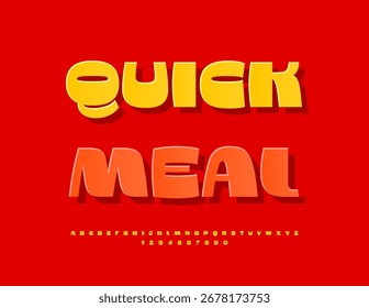 Vector Póster promocional Comida rápida. Moda de fuente amarilla. Conjunto de letras y números del alfabeto artístico