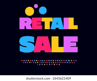 Vector Promo poster Retail Sale. Bright Colorful Font. Bold Alphabet Letters and Numbers set.