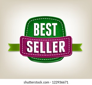 Vector promo rough fabric banner decorated with green ribbon tags - "Bestseller"