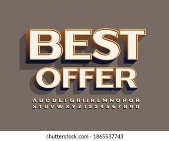 Vector promo tag Best Offer. Elegant retro Font. Stylish 3D Alphabet Letters and Numbers set