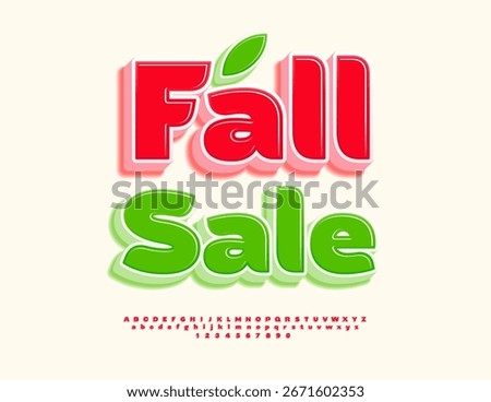 Vector Promo template Fall Sale. Modern Red Font. Beautiful Cool 3D Alphabet Letters and Numbers set