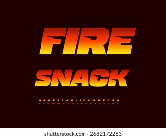 Vector Promo template Fire Snack. Cool Dynamic Font. Bright Flame Alphabet Letters and Numbers set