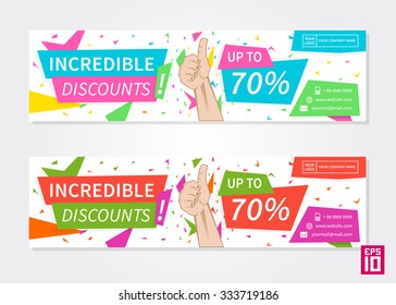 Vector promotion banner. Colorful horizontal flyer. Promotion banner Incredible Discounts.