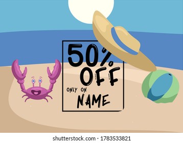 Vektorgrafik für die Förderung von Rabatten, mit dem Thema Strand und Sommer. Ideal für Broschüren, Banner-Hintergründe und Werbung im Allgemeinen.