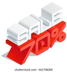 Vector promotion poster with 3D volume letters. Slim three dimensional isometric text Sale 70 percent