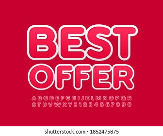 Vector promotion poster Best Offer. Creative Red Font. Bright sticker Alphabet Letters and Numbers