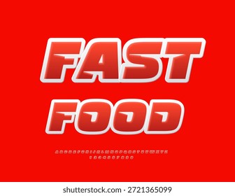 Cartel de promoción de Vector Comida rápida para cafetería y tienda. Fuente roja dinámica. Conjunto de letras y números de alfabeto digital de moda.