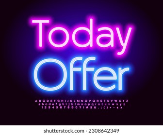 Vektor Promotion Poster Today Angebot. Helle Neonschrift. Moderne Alphabet Buchstaben und Zahlen setzen.