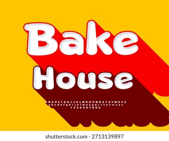 Cartel de promoción de Vector Bake House para cafetería, panadería y tienda. Fuente brillante con gran sombra. Conjunto exclusivo de letras y números de alfabeto 3D.