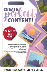 Vector promotional flyer featuring landscape photographs. Ideal for bloggers, photographers, and marketing campaigns.  
