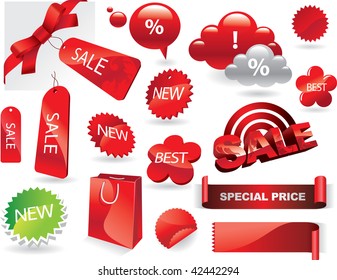 Vector promotional red elements set