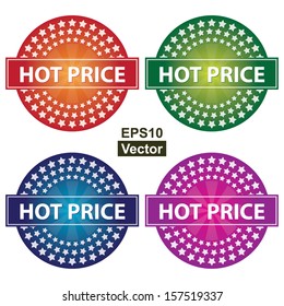 Vector : Promotional Sale Labels Set, Present By Colorful Glossy Style Icon With Hot Price Label and Group of Little Star Around Isolated on White Background 