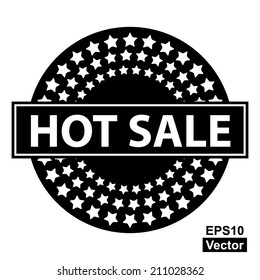 Vector : Promotional Sale Labels Set, Present By Black and White Icon With Hot Sale Label and Group of Little Star Around Isolated on White Background 