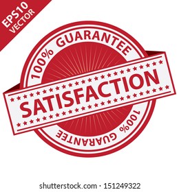 Vector : Promotional Sale Tag, Sticker or Badge, Present By Red Satisfaction Label With 100 Percent Guarantee Text Around Isolated on White Background 