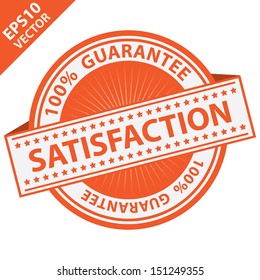 Vector : Promotional Sale Tag, Sticker or Badge, Present By Orange Satisfaction Label With 100 Percent Guarantee Text Around Isolated on White Background 