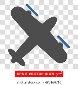 Vector Propeller Aircraft EPS vector pictogram. Illustration style is flat iconic bicolor cobalt and gray symbol on a transparent background.