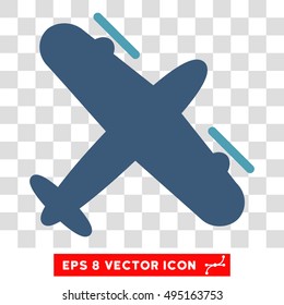 Vector Propeller Aircraft EPS vector pictograph. Illustration style is flat iconic bicolor cyan and blue symbol on a transparent background.