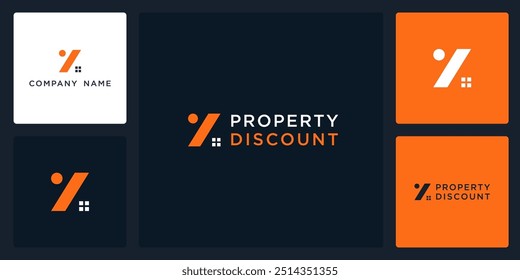 Vetor de logotipo de desconto de propriedade e modelo de design de ícone, pode ser usado em várias mídias facilmente, editável