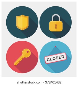 Vector protect icons with long shadows