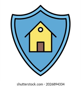 Vector Protected House  Filled Outline Icon Design
