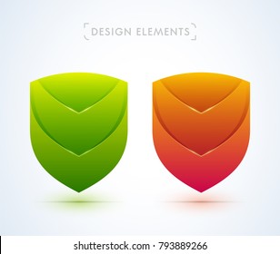 Vector protected and unprotected shield icons. Yes or No. Abstract material design style 