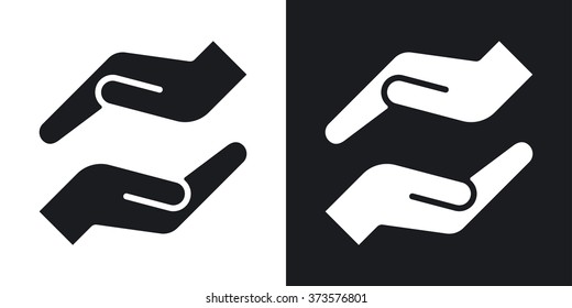 Vector protecting hands icon. Two-tone version on black and white background